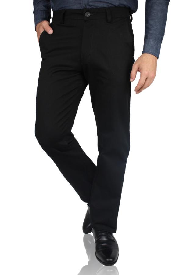 Pantalón Negro Regular Stretch De Algodón Con Bolsas Para Caballero 